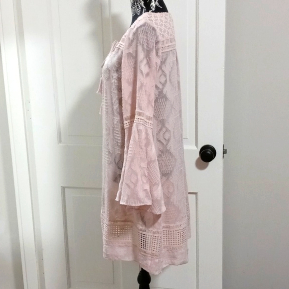 💗Anthropologie Floreat💗 - Rose Pink Eyelet Bell Sleeve Esme Cover-Up Dress - Picture 6 of 16